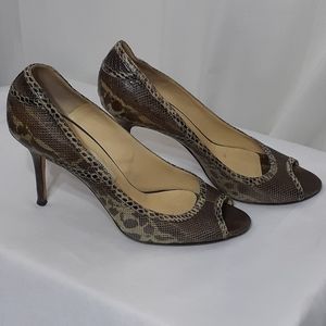 Jimmy Choo black and light green snakeskin heels